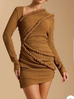 Micas Twist Knot Ruched Asymmetrical Long Sleeve Mini Dress 2X